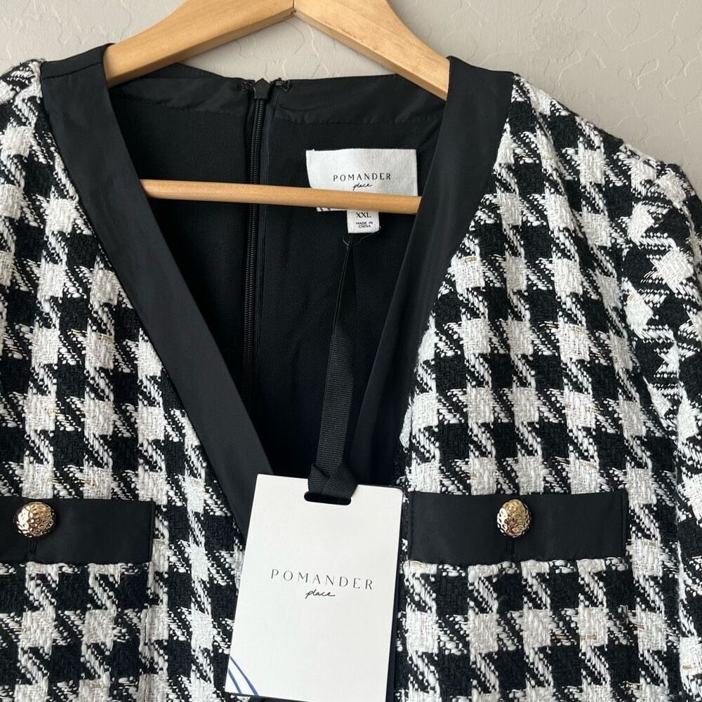 NEW Tuckernuck Pomander Place Tweed Coco‎ Houndstooth Mini Dress Black White XXL - Picture 4 of 8